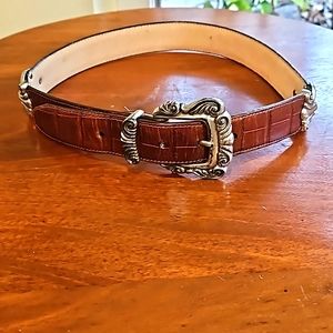 BRIGHTON LEATHER BELT‎ SIZE SMALL BROWN BLACK SILVER HARDWARE
